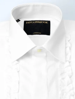 Favourbrook White Poplin Cotton Single Frill Shirt Dress Shirt- Shirts