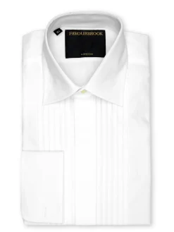 Favourbrook White Poplin Pleated Pintuck Dress Shirt- Wedding Attire | Shirts