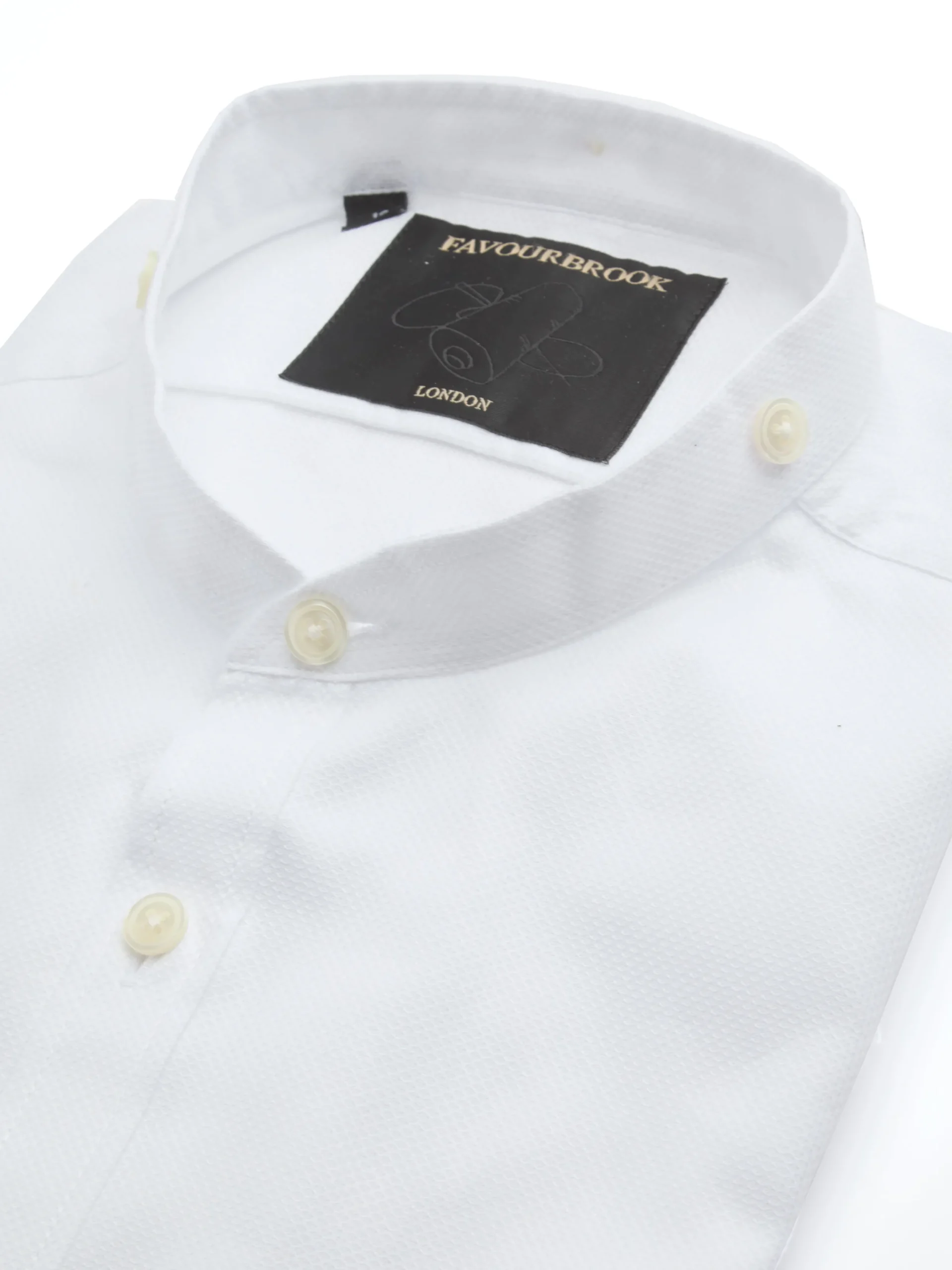 Favourbrook White Sloane Cotton Bib Grandad Shirt- Shirts