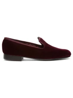 Favourbrook Wine Burgundy Velvet Cotton & Leather Slippers- Slippers
