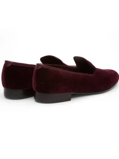 Favourbrook Wine Burgundy Velvet Cotton & Leather Slippers- Slippers