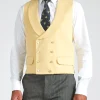 Favourbrook Yellow Gabardine Wool Double Breasted 8 Button Shawl Lapel Waistcoat- Groomswear | Waistcoats