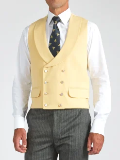 Favourbrook Yellow Gabardine Wool Double Breasted 8 Button Shawl Lapel Waistcoat- Groomswear | Waistcoats