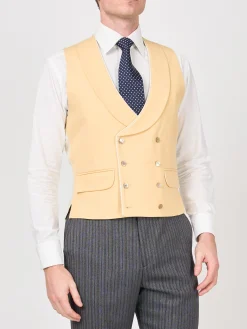 Favourbrook Yellow Gabardine Wool Double Breasted 8 Button Shawl Lapel Piped Waistcoat- Wedding Attire | Waistcoats