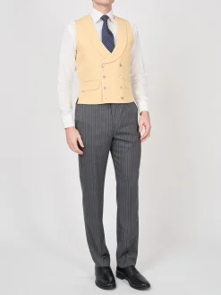 Favourbrook Yellow Gabardine Wool Double Breasted 8 Button Shawl Lapel Piped Waistcoat- Wedding Attire | Waistcoats