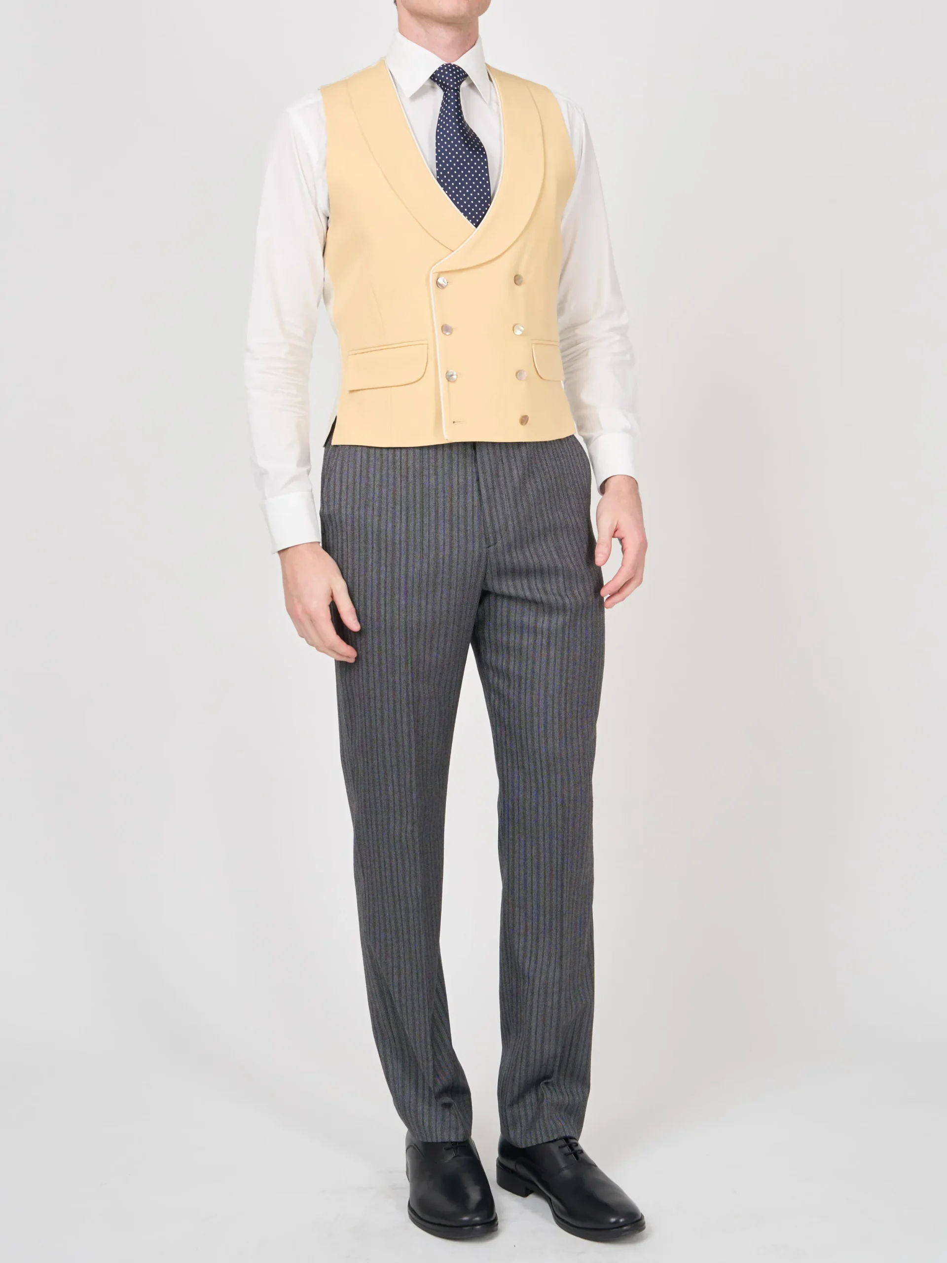 Favourbrook Yellow Gabardine Wool Double Breasted 8 Button Shawl Lapel Piped Waistcoat- Wedding Attire | Waistcoats