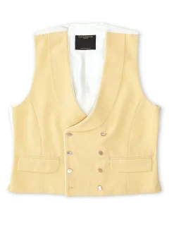 Favourbrook Yellow Gabardine Wool Double Breasted 8 Button Shawl Lapel Piped Waistcoat- Wedding Attire | Waistcoats
