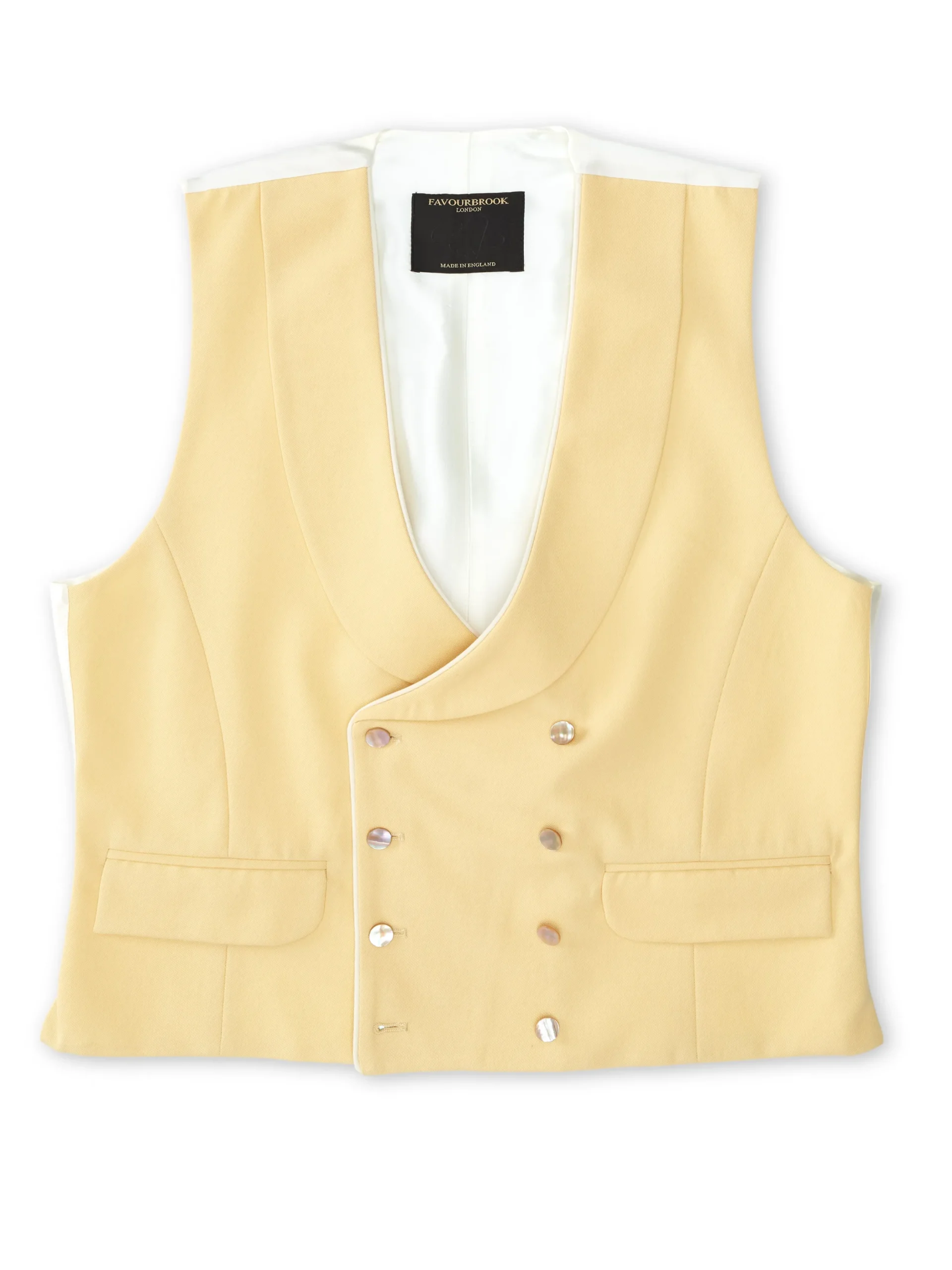 Favourbrook Yellow Gabardine Wool Double Breasted 8 Button Shawl Lapel Piped Waistcoat- Wedding Attire | Waistcoats
