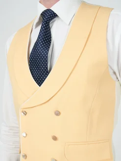 Favourbrook Yellow Gabardine Wool Double Breasted 8 Button Shawl Lapel Piped Waistcoat- Wedding Attire | Waistcoats