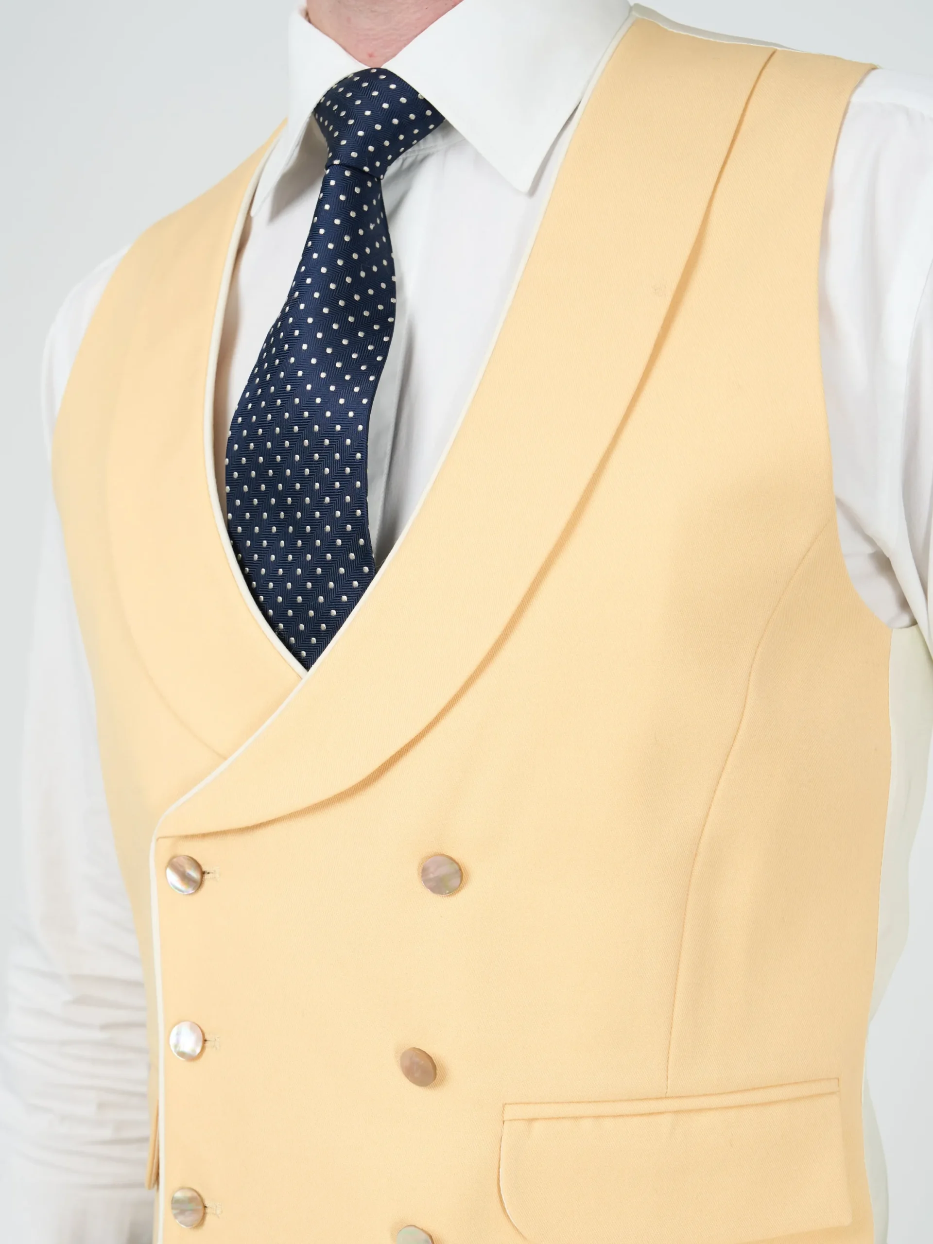 Favourbrook Yellow Gabardine Wool Double Breasted 8 Button Shawl Lapel Piped Waistcoat- Wedding Attire | Waistcoats