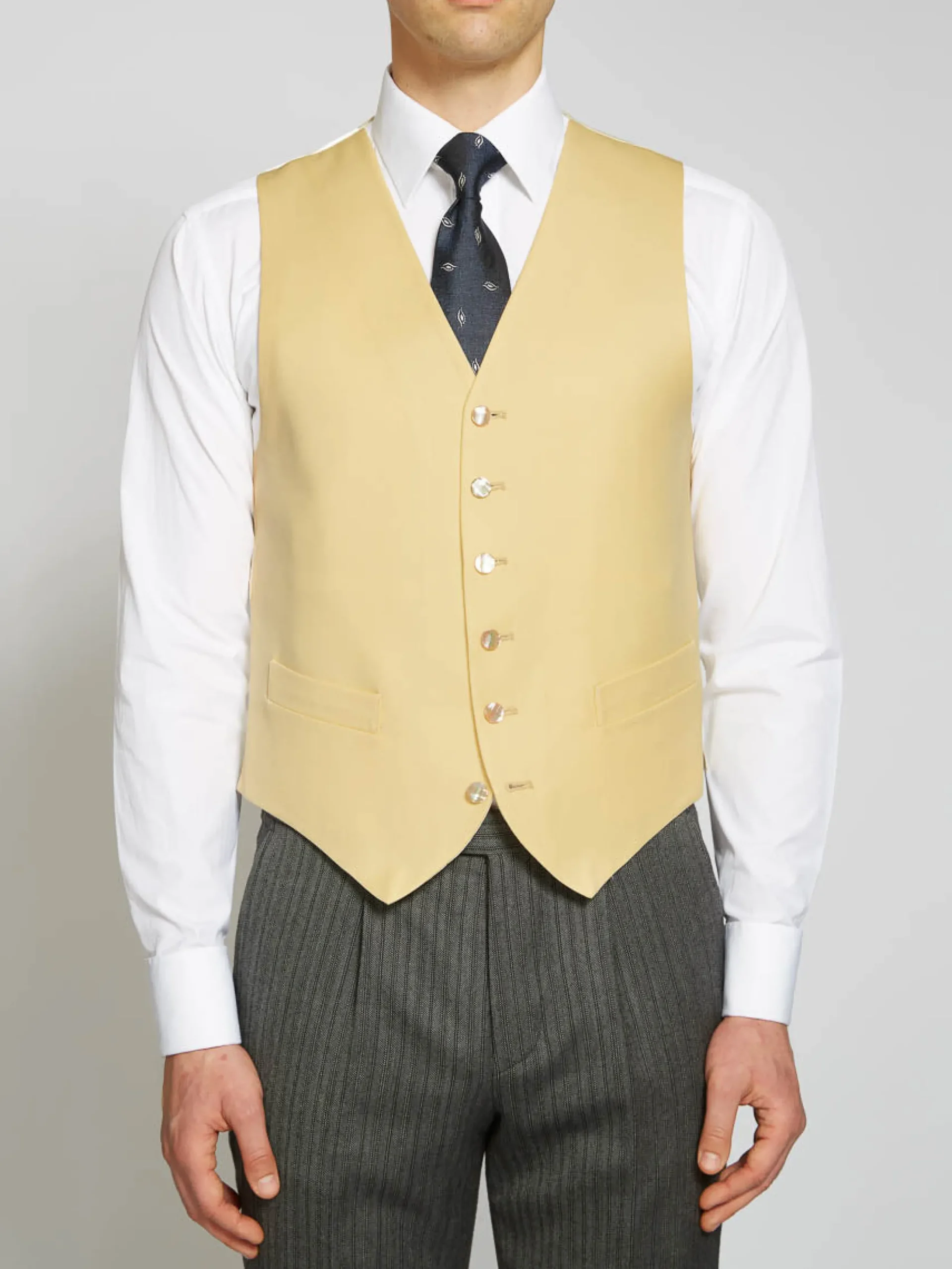 Favourbrook Yellow Gabardine Wool Single Breasted 6 Button Waistcoat- Wedding Attire | Waistcoats