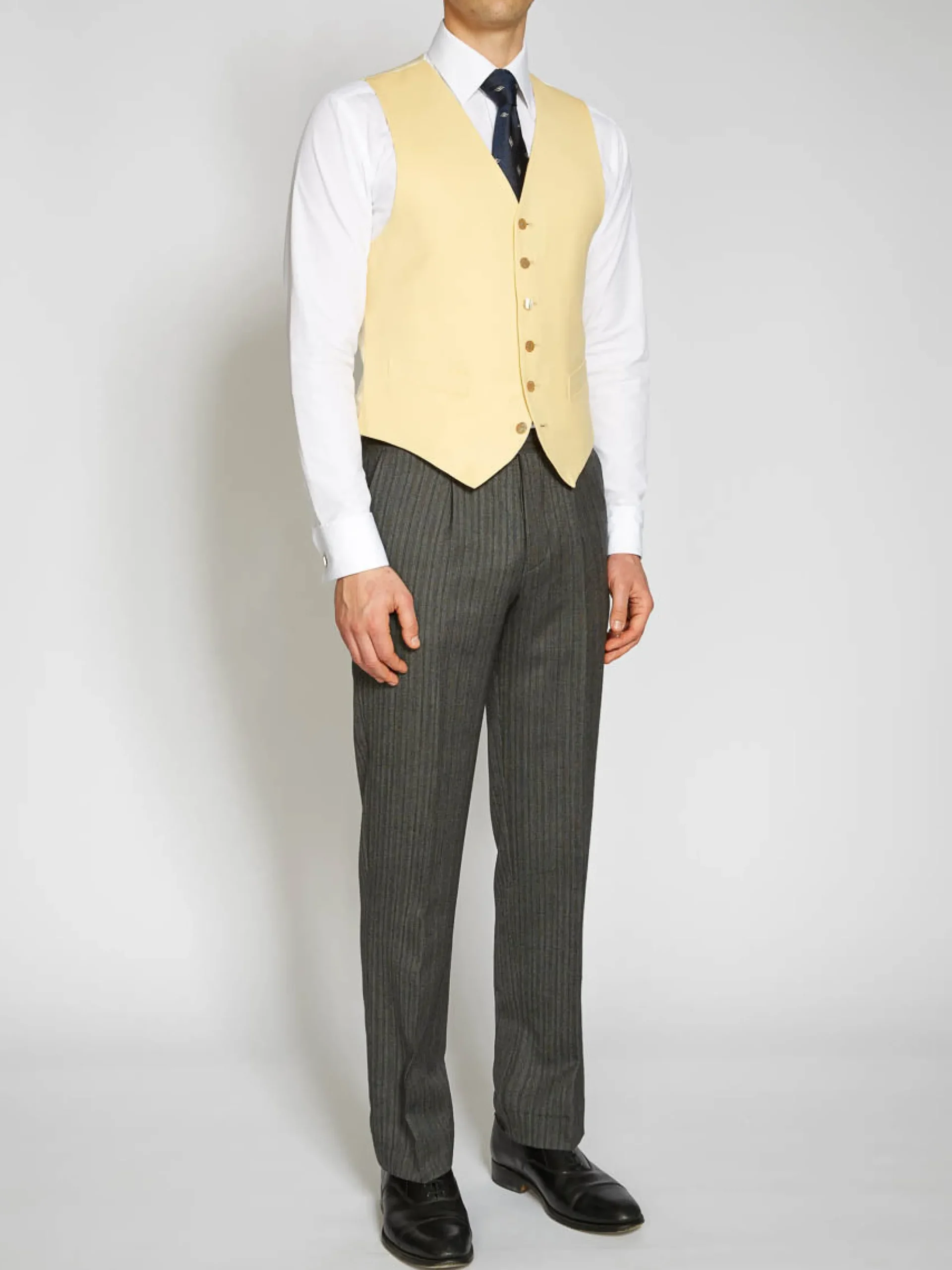 Favourbrook Yellow Gabardine Wool Single Breasted 6 Button Waistcoat- Wedding Attire | Waistcoats