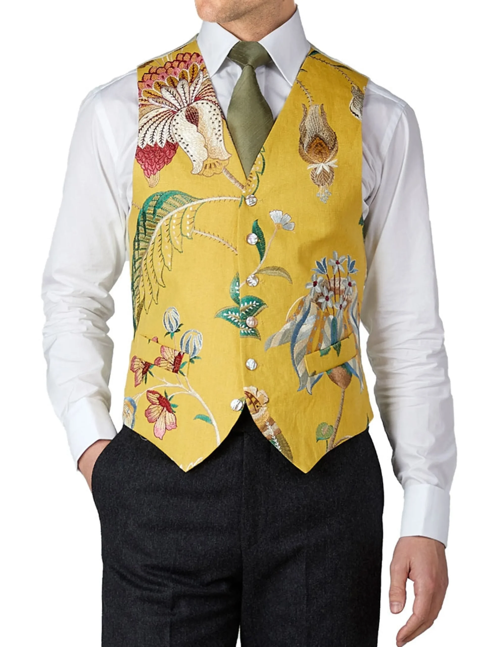 Favourbrook Yellow Petersham Single Breasted 6 Button Waistcoat- Waistcoats | Wedding Waistcoats